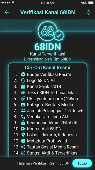 Tampilan kanal resmi 68idn