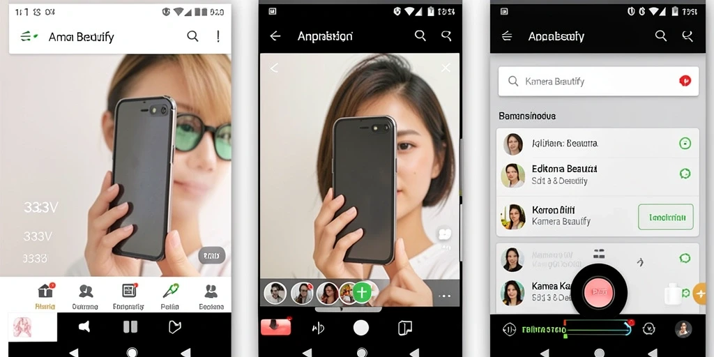 Screenshot utama 333V menunjukkan antarmuka aplikasi Kamera Beautify yang menarik.