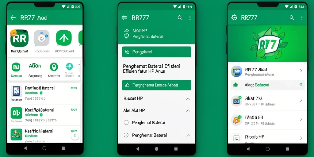 Antarmuka RR777 menampilkan penggunaan baterai dan status aplikasi secara jelas.